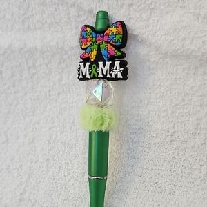 Green Pen with Autism Puzzle Bow Topper